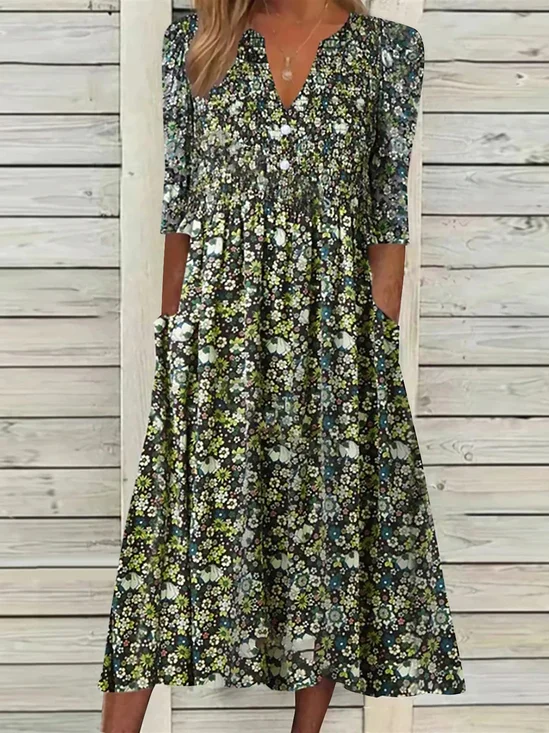 Casual Manga Corta Estampado Floral Vestido Largo