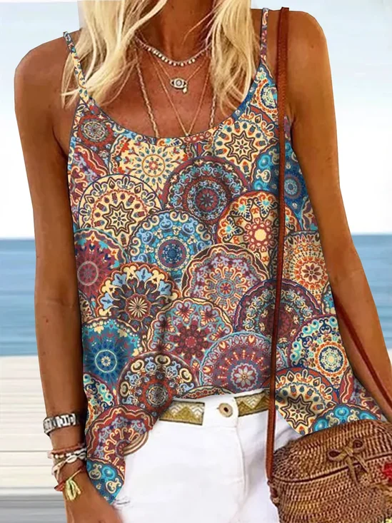 Geométrico Tribal Floral Estampado Vacación Bohémico Casual Aflojar Con Tirantes Musculosas & Camisolas