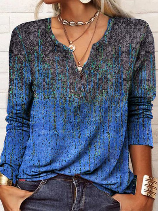 Casual Vintage Boho Manga Larga Estampado Top Camisa