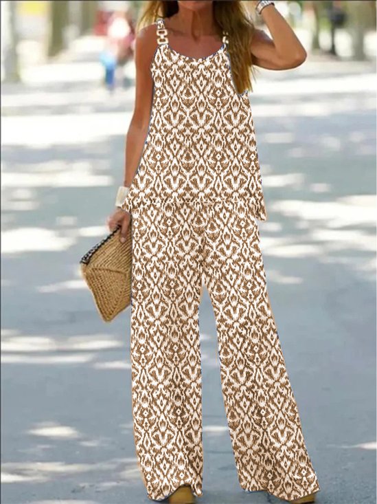 Boho Casual Azul Mujer Verano Conjunto Sin Mangas