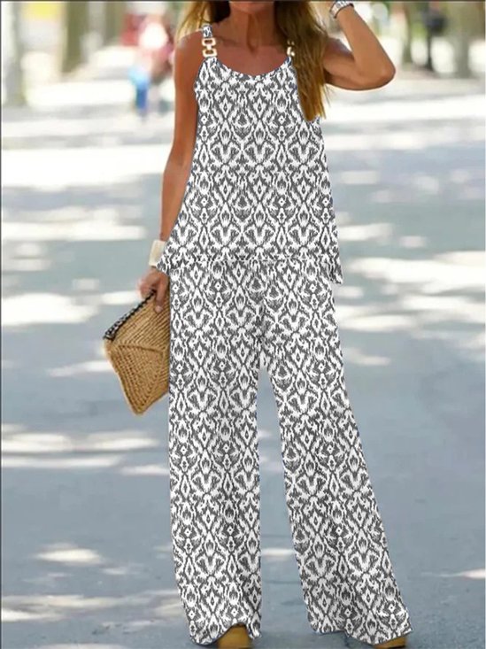 Boho Casual Azul Mujer Verano Conjunto Sin Mangas