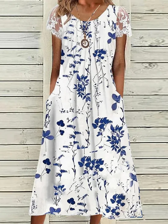 Flojo De Encaje Casual Floral Vestido