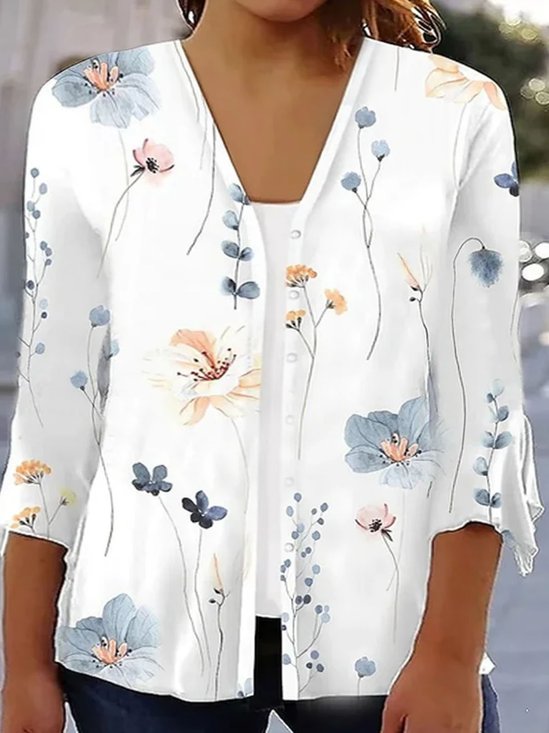 Talla Grande Floral Estampado Casual Jersey Kimono