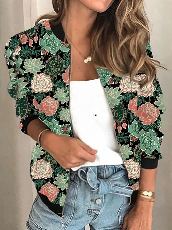 Flojo Cremallera Casual Floral Chaqueta
