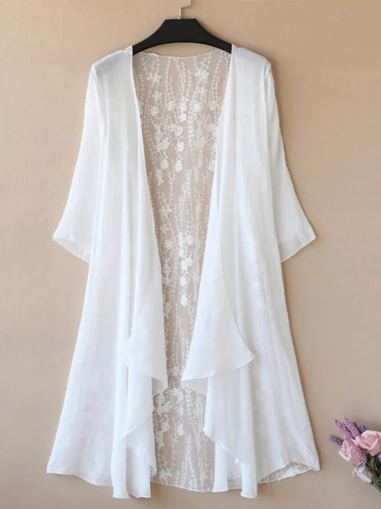 De Encaje Liso Casual Kimono