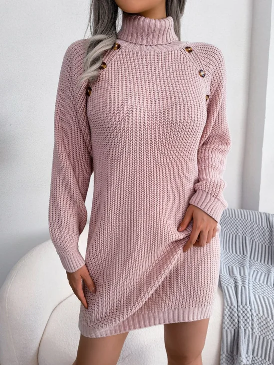 Casual Con Cuello Alto Liso Suéter Vestido