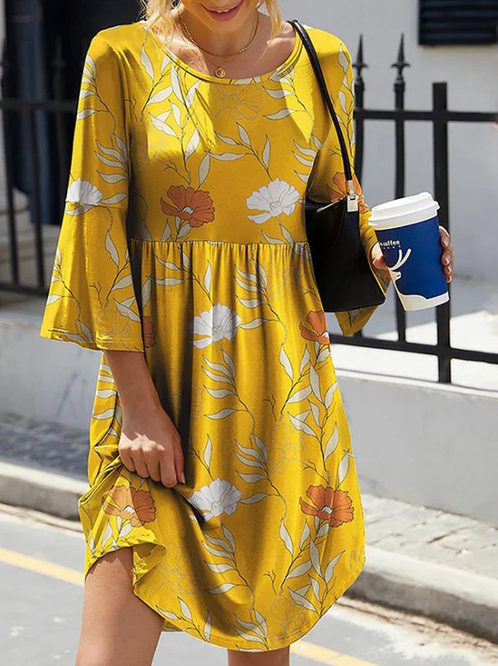 Casual Floral Escote Redondo Vestido con no