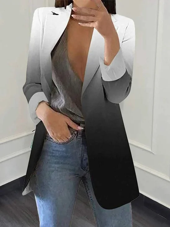 Cuello de Solapa Manga Larga Ombre Regular Flojo Chaqueta para Mujeres