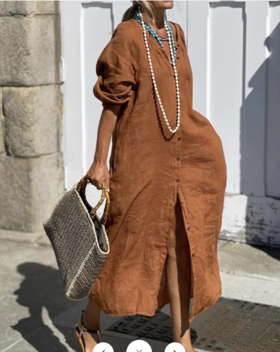 Casual Primavera / Otoño Diario Maxi Vestido Marrón oscuro Liso