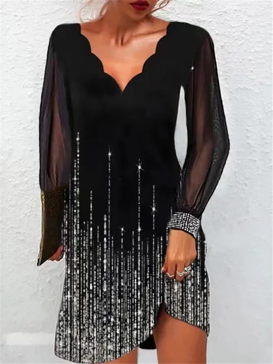 Casual Primavera / Otoño Fiesta Midi Vestido Negro Liso