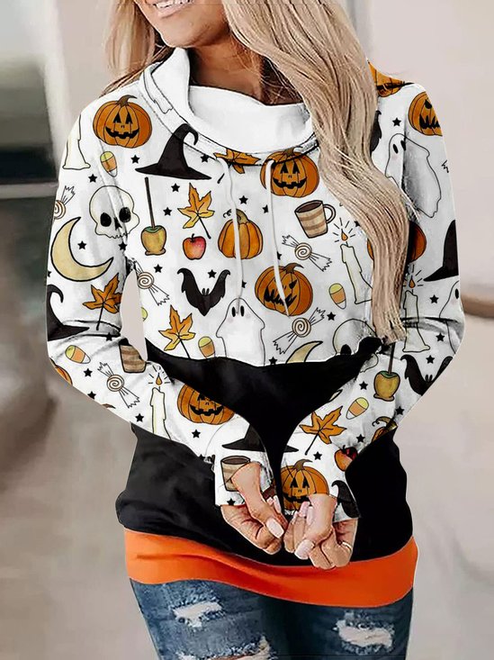 Casual Cuello Subido Víspera de Todos los Santos (calabaza) Sudadera