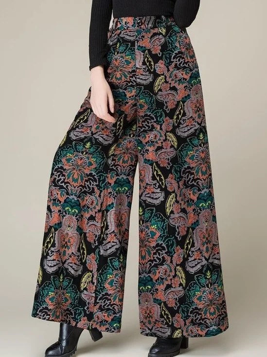 Casual Paisley Largo Bolsillo con Paneles Pantalón