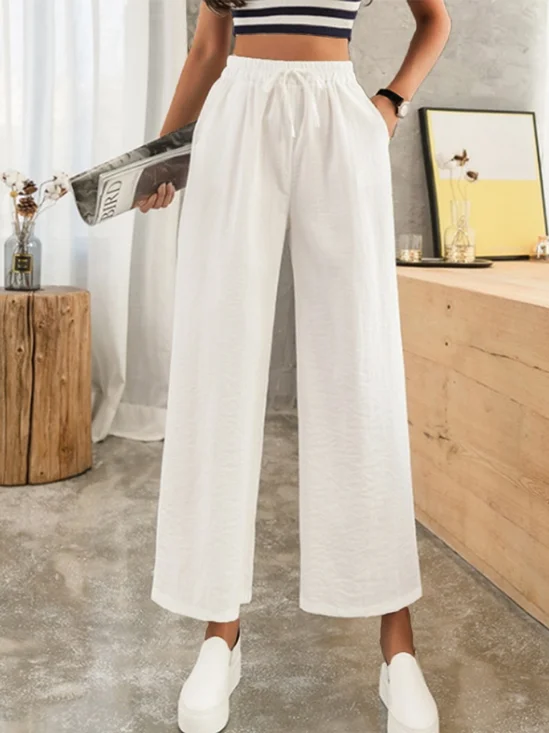 Casual Liso Pantalones tobilleros Cordón Ajustable Pantalón