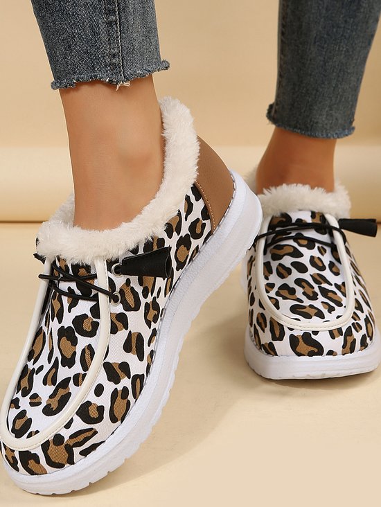 Bohémico Leopardo Slip-On Tacón Plano Botas de Nieve