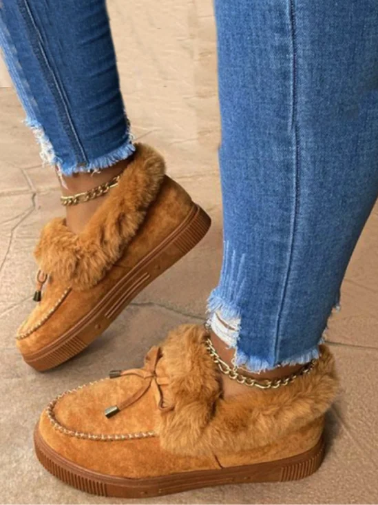 Bohémico Liso Slip-On Tacón Plano Botas de Nieve