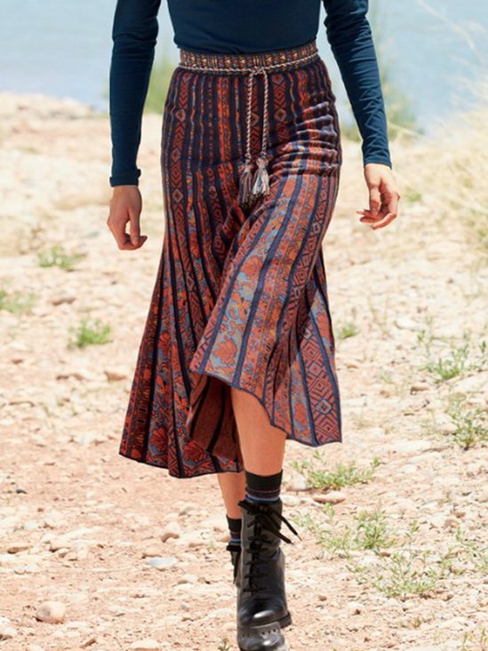 Bohémico Étnico De Línea H Natural Midi Falda