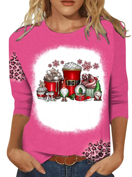 Casual Navidad Escote Redondo Manga Larga Camiseta