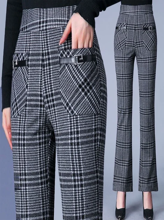 Casual Tartán Largo Hebilla Pantalón