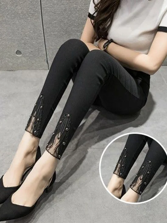 Casual Liso Largo Hebilla Pantalón