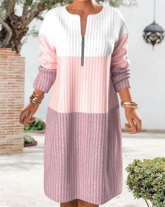 Casual Primavera / Otoño Vacaciones Corto Vestido Rosado oscuro Cremallera Tartán