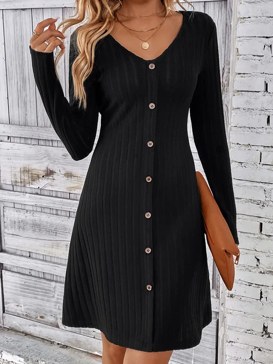 Casual Primavera / Otoño Diario Corto Vestido Negro Liso