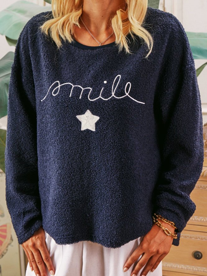 Sudadera Azul Manga Larga Letras Tejido Sintético De Lana Bordado