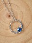 Retro Plateado Azul Cristal Geométrico Repujado Collar Étnico Bohémico Joyería