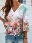 Floral Cuello Pico Casual Top