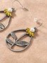 Retro Plateado Floral Aretes Bohemio Estilo Étnico Vestido Mujeres Joyería