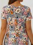 Floral Casual Regular Ajuste Manga Corta Tejer Vestido