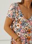 Floral Casual Regular Ajuste Manga Corta Tejer Vestido