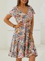 Floral Casual Regular Ajuste Manga Corta Tejer Vestido