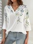 Casual Flojo Floral Cuello Pico Camisa