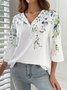 Casual Flojo Floral Cuello Pico Camisa