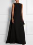 Fiesta Elegante Liso Negro Talla Grande Sin Mangas Vestido