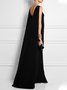 Fiesta Elegante Liso Negro Talla Grande Sin Mangas Vestido