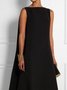 Fiesta Elegante Liso Negro Talla Grande Sin Mangas Vestido