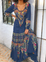 Bohémico Cuello En U Algodón Mezclas Tejido Vestido