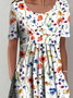 Casual Floral Aflojar Poliéster Manga Corta Vestido