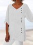 Casual Tres Cuarto Cuello Pico Talla Grande Top