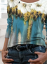 Casual Abstracto Estampado Floral Cuello redondo Manga Larga Tejido Camiseta