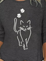 Talla Grande Escote Redondo Jersey Casual Gato Camiseta