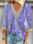 Flojo Aleatorio Estampado Cuello Pico Casual Camisa