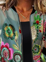Floral Casual Otros Cremallera Chaqueta