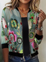 Floral Casual Otros Cremallera Chaqueta