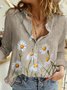 Floral Flojo Casual Cuello Camisero Manga Larga Blusa