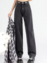 Liso Hebilla Bolsillos Mezclilla Casual Pantalones Vaqueros
