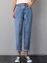 Liso Hebilla Bolsillos Casual Mezclilla Pantalones Vaqueros