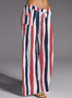 Casual Rayas Natural Largo Pantalones de Palazzo