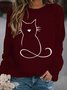 Casual Escote Redondo Gato Sudadera